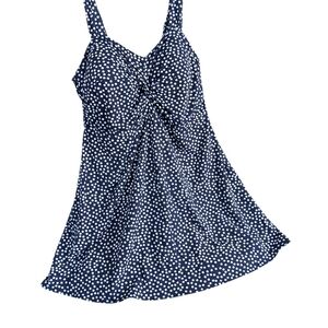 Lands' End Twist-Front Swim Tankini Top – Navy Polka Dot, Size 20W DD